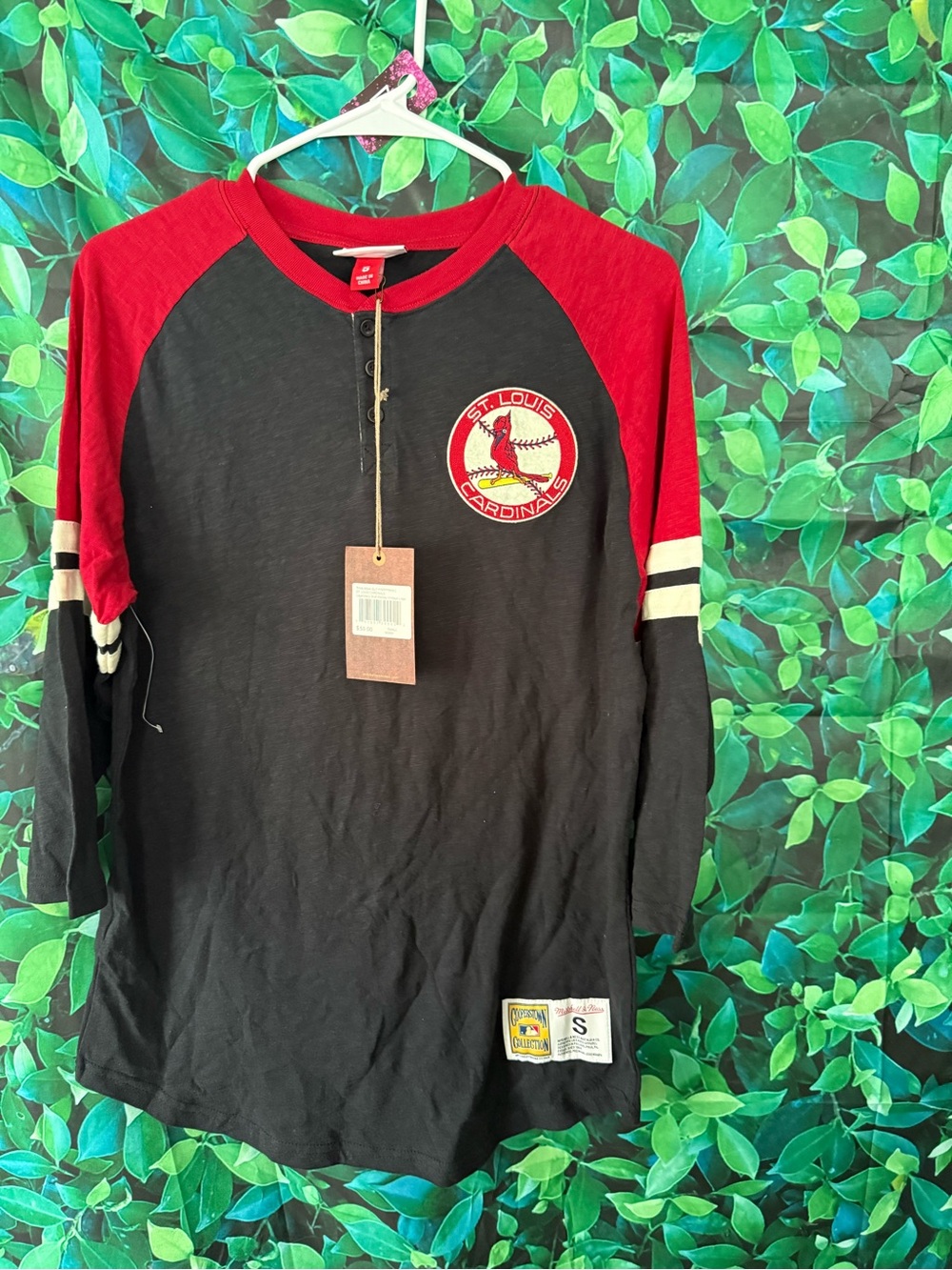 St. Louis Cardinals Raglan Henley Tee - Black & Red